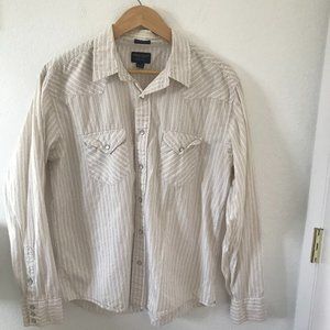 American Eagle Outfitters Button Front Shirt, Men's, Western, Casual, White